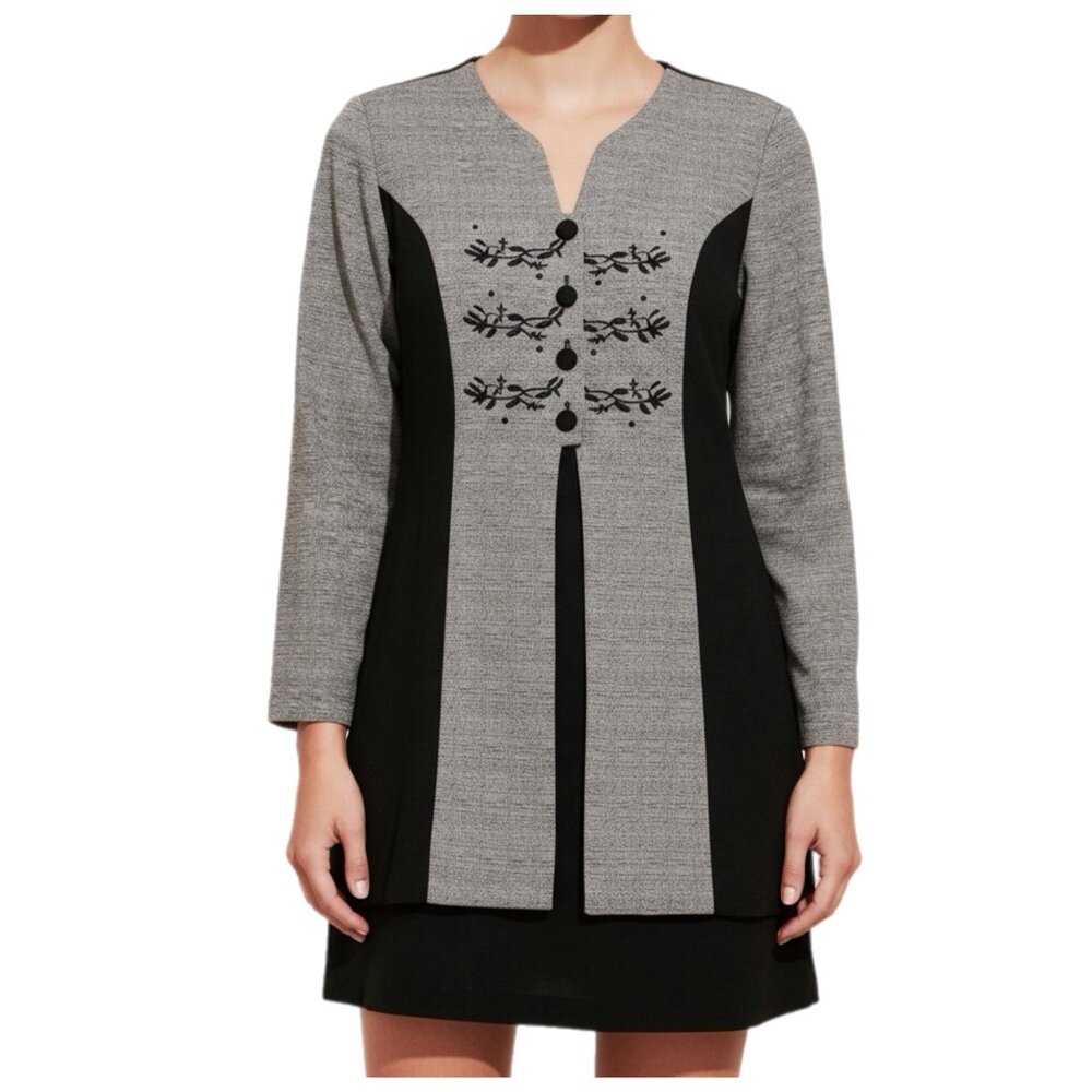 Sheri Martin Dress S Black Gray Mock Layer Executive Mogul Academia Preppy VTG